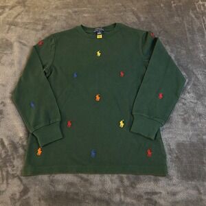 Polo Ralph Lauren Kids Green Long Sleeve All‎ Over Pony Logo Shirt Youth Size 6